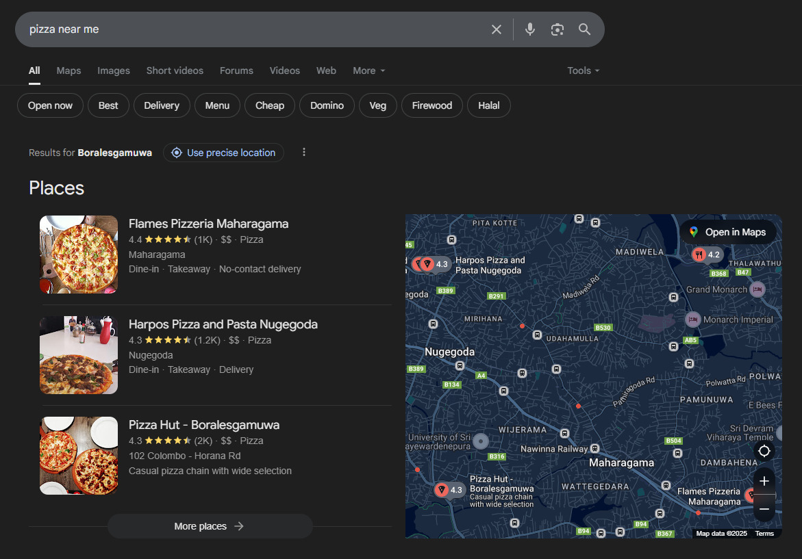 Google Map Pack with local business listings