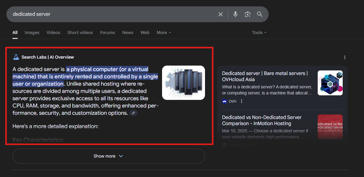 Google’s AI-generated answer example in SERP