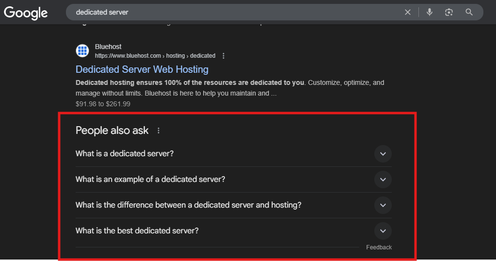 People Also Ask section on Google SERP